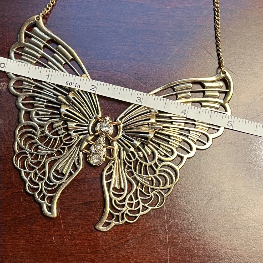 Articulated Butterfly Necklace in Antiqued Gold - Picture 14 of 16